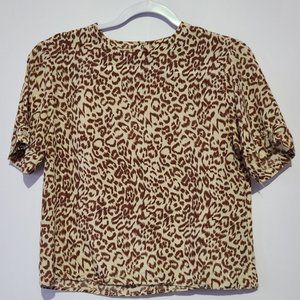 The Work vintage leopard print 100% silk short sleeve blouse